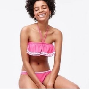 NWT J Crew Pink Ruffled Bikini Top Sz Medium